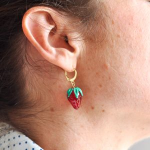 Bijoux fraises en verre et acier inoxydable, créations artisanales fait main en France à Paris, bijoux Diatomée