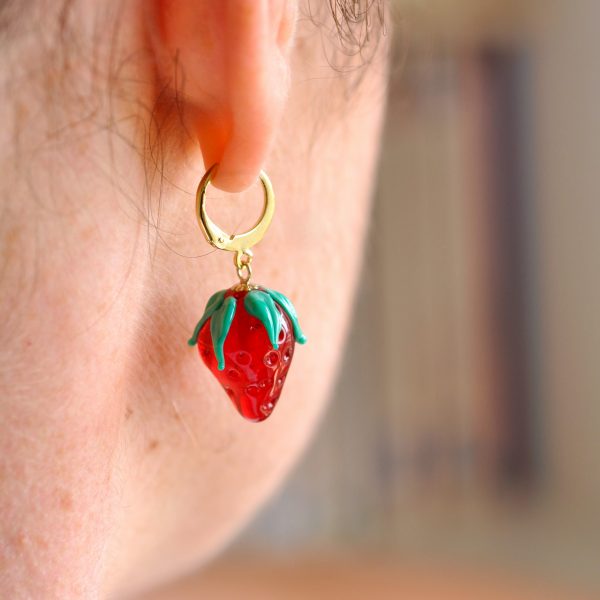 Bijoux fraises en verre et acier inoxydable, créations artisanales fait main en France à Paris, bijoux Diatomée
