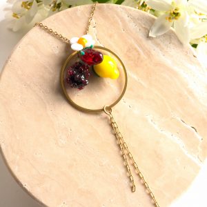 Collier fruits en verre de Murano et acier inoxydable, bijoux artisanales fait mains à Paris