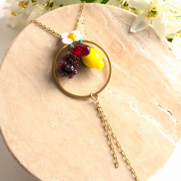 Collier fruits en verre de Murano et acier inoxydable, bijoux artisanales fait mains à Paris