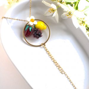 Collier fruits rouges et citron en verre de Murano et acier inoxydable, bijoux artisanales fait mains à Paris