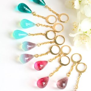 boucles d'oreilles gouttes en verre longues