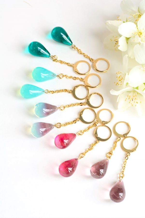 boucles d'oreilles gouttes en verre longues