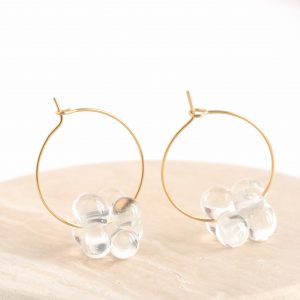 Créoles en verre de Murano de la collection Atome verre incolore