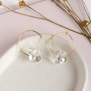 créoles atome en verre de Murano incolore artisan verrier Paris